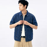 Oversized Pocket Short-Sleeve Denim Shirt Indigo