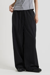 Cotton wide banding pants, Black