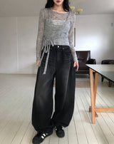 Verti Side Pintuck Balloon Denim Pants