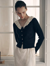 FRILL COLLAR CARDIGAN BLACK