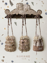 rose island Autumn Harvest Basket Lace-Trimmed Cotton Printed Bucket Bag, Usable Inside and Out