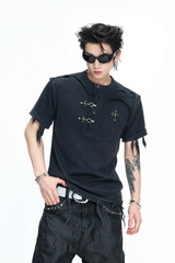 ディストレスドリブヘンリーネックTシャツ