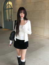 [Muffler set] Renu Cardigan Shirring Button Sleeveless Set