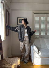 NON COLLAR LEATHER JACKET