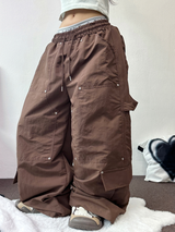 DOWN CARGO RIVET NYLON LONG PANTS 🖤🤎🩶3COLOR