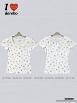 Print Cotton Bow Round Short Sleeve Tee