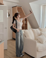 Be-string wide denim pants