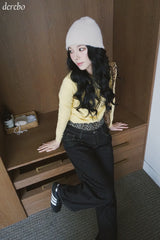 Leopard Layered Dark Denim Pants