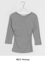 Onepie U-neck/V-neck Side Shirring Three Quarter Sleeve Tee