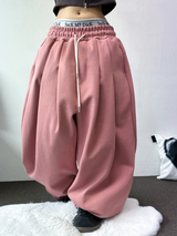 HARDU STRING COTTON BABY TWO PINTUCK BALLOON LONG PANTS 🩶🤎🖤🩷💚6COLOR