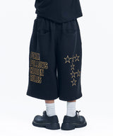 Star Lettering Patch Bermuda Sweat Pants - Black