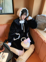 ラバブルベルベットキルトパデットコート (ブラック)