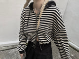 Waffle Stripe Crop Hoodie (2colors)