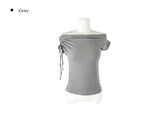Nob Shirring オフショルダーリボン半袖Tシャツ