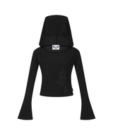 GRAPHIC OFF SHOULDER KNIT HOODED_BLACK