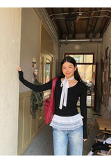 レースフリルスカーフ長袖Tシャツ