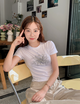 CT モダルプリント半袖クロップTシャツ (4color)