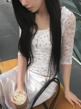 Web Flower Lace Slim Three Quarter T-shirt