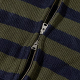 ストライプニットフーディドジップアップ / Khaki blue
