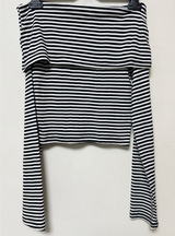 KOREAN MADE💝HIGH QUALITY💝 ストライプオフショルダーロングスリーブTシャツ