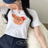 Nuto Bear Print Crop Short Sleeve T-Shirt