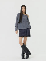 One-shoulder Blanc Ribbon Shirring Detail Top, Charcoal