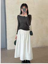 One-shoulder Tencel see-through T-shirt