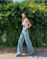 FRONT SIDE PATCHWORK DENIM PANTS code 18106