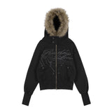 RUTHLESS FUR HOODED ZIP-UP (BLACK) F25ZA005
