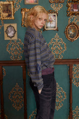 STRIPE LOGO KNIT POLO SHIRT / GREY