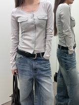 Slim pocket button cardigan(3color)