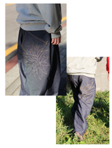 [Hand-Made "001"] Non-fade Wide Denim Pants [Flower series] -  STITCH