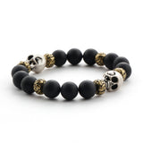 C22SVB-1001 Onyx Natural Stone Bead Bracelet Black Matte Turquoise Striped Agate Skull Men's Bracelet