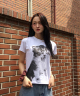 キトゥンハーフトーンTシャツ_ホワイト