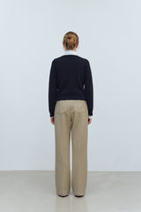 PINTUCK WIDE WOOL SLACKS PANTS - CREAM