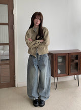 デレンカットウォッシングワイドデニムパンツ