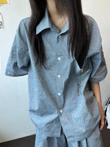 Logi Striped Linen Balloon Short Sleeve Shirt 2color