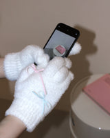 fluffy ribbon touch gloves (white)