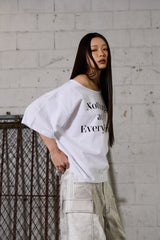 Lettering Oversized One-Shoulder T-Shirt - White