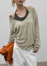 [MADE] Geneva Deep V-Neck Oversized Long Sleeve Tee