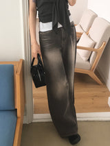 セルネウォッシュドデニムロングワイドパンツ