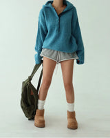 Color-Blocked Taping Hoodie String Oversized Knit