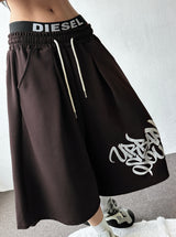 Cursive Letter Tattoo Graphic Balloon Bermuda Shorts 4color