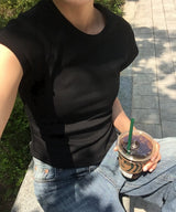 レミジェル コットンステッチ ラウンドネック ロールヘム スリムフィット ショートスリーブTシャツ 5カラー