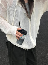 TWISTED KNIT HOOD ZIP-UP