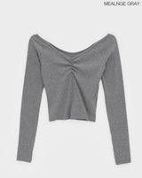 [MADE] Shabni V-neck Shirring Long-sleeved T-shirt