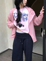 Peach Club Unbalance Shirring Summer Hood Windbreaker 
