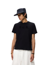 6CRAYON ブラックボックスフィットTシャツ オフネック フロックプリント