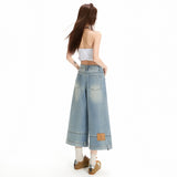 ライトウォッシュリバーシードストレートクロッピードデニムパンツ