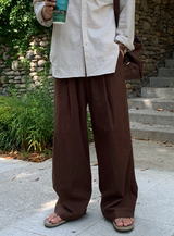 Cool Pin Tuck Linen Wide Pants